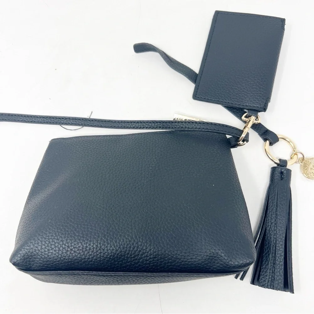ANNE KLEIN BLACK FAUX LEATHER SMALL CLUTCH PURSE MAKEUP BAG KEY CHAIN NWOT